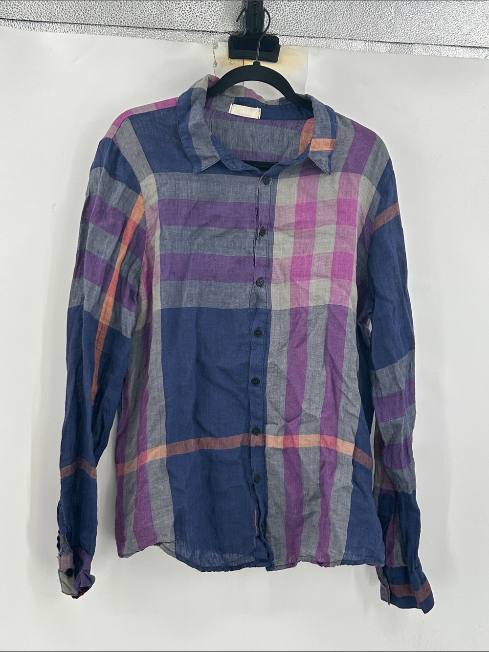 CP Shades Mens Large 100% Linen Plaid Button Down Shirt Made in USA L